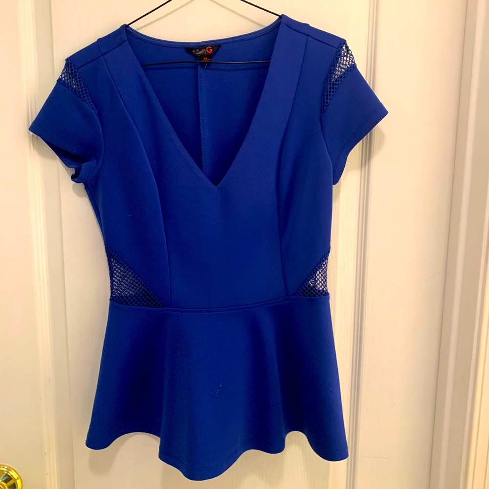 Royal blue a line guess top. V neck with mesh cut outs